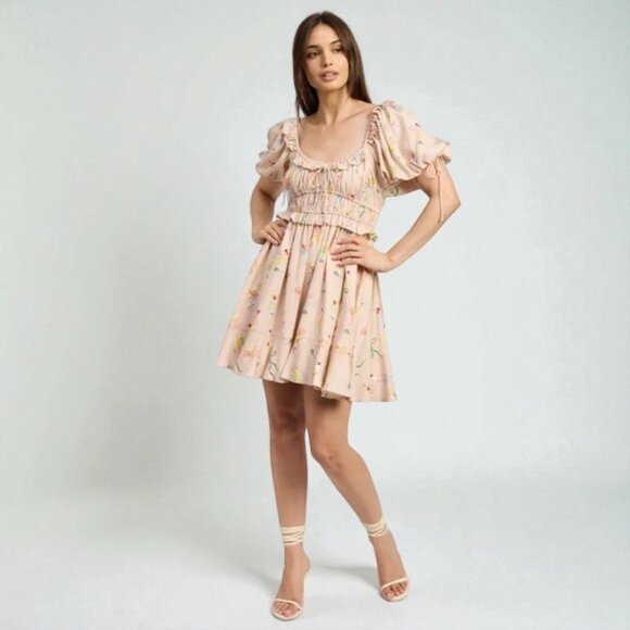 NWT En Saison Mia Ruffle Puff Sleeve Mini Dress Pink Multi - Picture 2 of 10